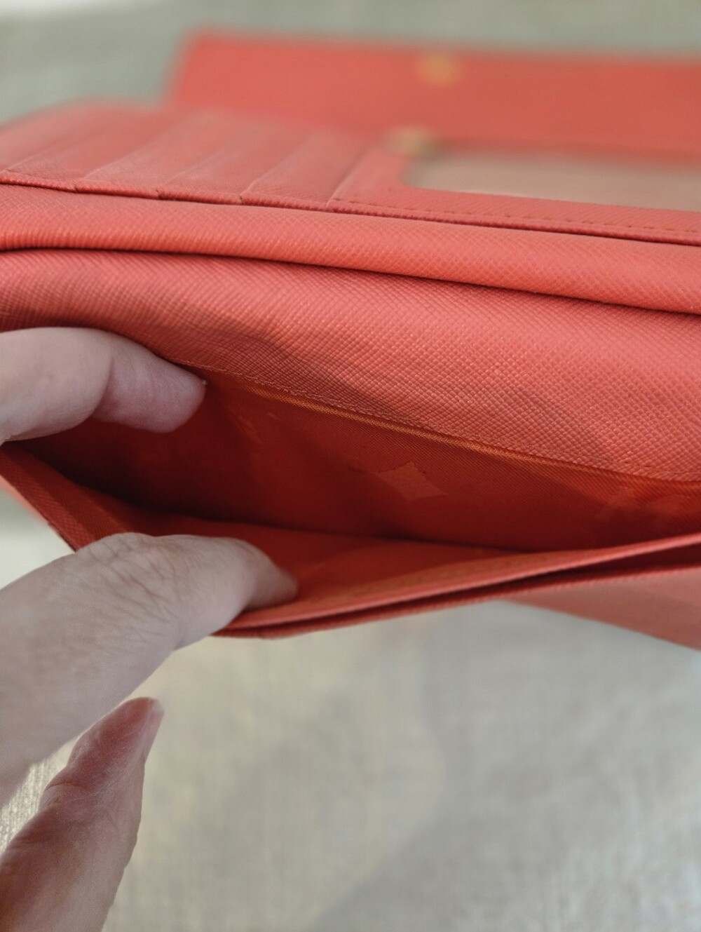 MCM Coral Red Embossed Leather Long Wallet with Gold Plate - Picture 13 of 16